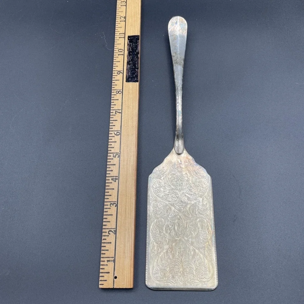 Vintage Italy‎ Silverplate Serrated Cake Server Square Dessert Server Engraved